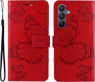 Coverup Hoesje - Geschikt voor Samsung Galaxy A17 / A26 / A16 Hoesje - Coverup Vlinders Book Case - Rood