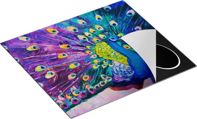 Chefcare Inductie Beschermer Pauw met Kleurrijke Veren van Olieverf - Abstract - 60x50 cm - Afdekplaat Inductie - Kookplaat Beschermer - Inductie Mat