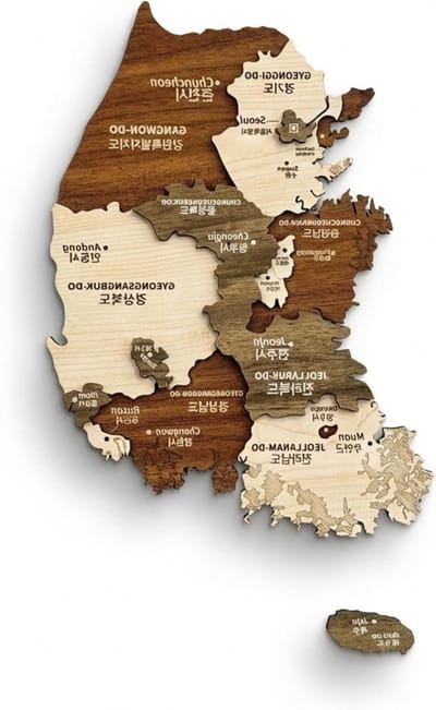 Houten Kaart Decoratie - Wandkunst Houten Kaart - Woonkamer Decoratie - 3D Houtsnede - 60 x 49 cm - Gemengd