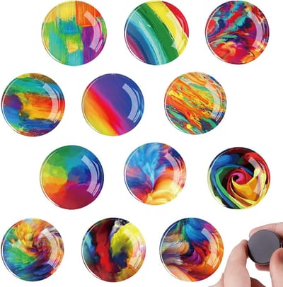 Kleurrijke koelkastmagneten set van 12 stuks, cabochon kristalglas, ideaal voor magneetbord en whiteboard, decoratieve prikbordaccessoires