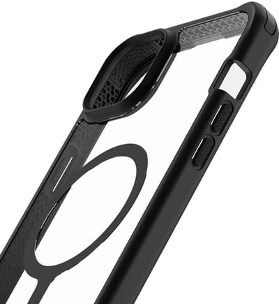 Itskins, Hoesje geschikt voor iPhone 15 - Hybrid R Sling Versterkt MagSafe, Transparant zwart