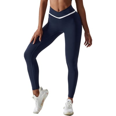 Hoge Taille Yogabroek Dames Sport Stretch Buikcontrole Heuplift Workout Leggings voor Fitness XL blauw