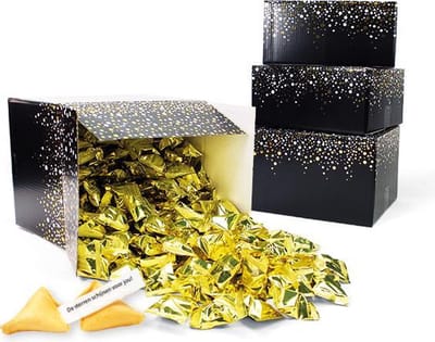 Fortune Cookies 250 stuks - Verpakking zwart /Goud - Gelukskoekjes - Uitdeelcadeaus