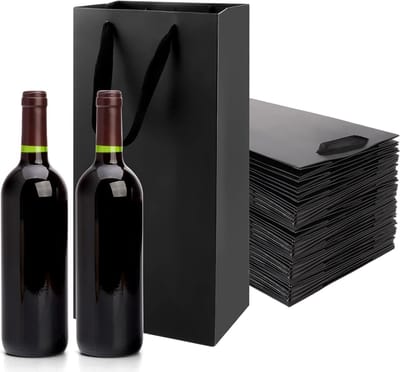 20 Stuks Kraft Papieren Wijnfles Tassen met Venster voor Trouwen en Feestjes - Cadeautassen voor Wijnflessen