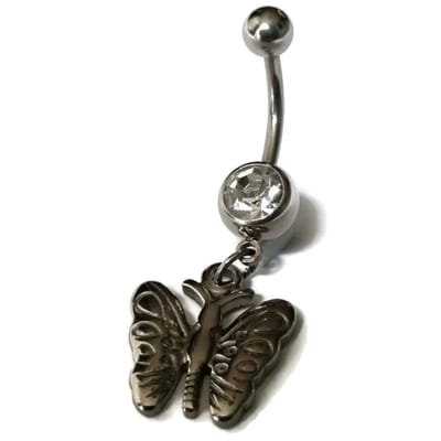 Aramat Jewels | Piercings | Navelpiercing Vlinder Hanger Zirkonia - Zilverkleur | | | |12mm | Staal | Volwassenen | Verkleurd niet