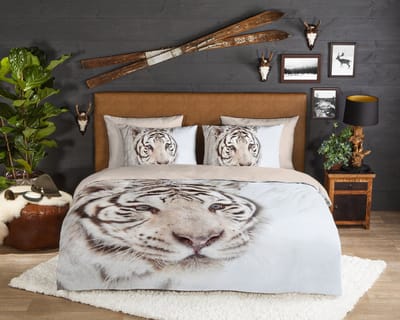 Good Morning dekbedovertrek witte tijger - Lits jumeaux XL 260x200/220 cm - Ecru - 100% Katoen flanel