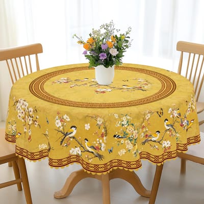 Couronne de fleurs du Jour de l'Indépendance Nappe rectangulaire imperméable Fleur étoile rouge bleue Drapeau USA Housse de table pour dîner cuisine 152x220cm yellow