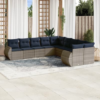 vidaXL - 10-delige - tuinbankset - met - kussens, - grijs - polyrotan