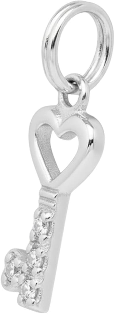 MAXTE 925 Zilveren Sleutel Bedel met Hart en Zirkonia - Charm voor Armband of Ketting - Zilver - 6 x 13 mm