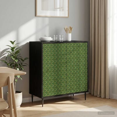 vidaXL - Dressoir - GELEEN - Zwart - eiken - 69 - x - 33 - x - 76 - cm - Bewerkt - hout