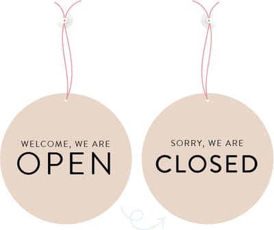 Deurbordje open closed - 20 centimeter - dubbelzijdig beige - met koord en zuignap - Dutch Sprinkles - raam bord voor bedrijven, winkels, salons - open gesloten omdraai bord