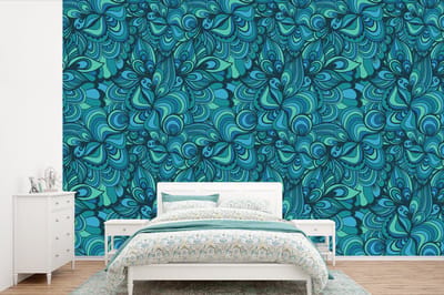 Behang - Fotobehang Design - Vintage - Blauw - Turquoise - Breedte 360 cm x hoogte 240 cm