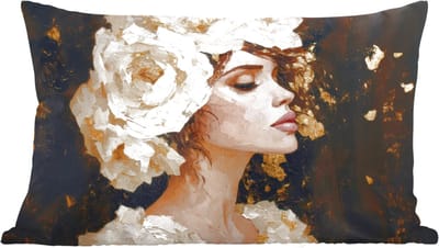 Sierkussens - Kussentjes Woonkamer - 60x40 cm - Abstract - Vrouw - Bloemen - Wit