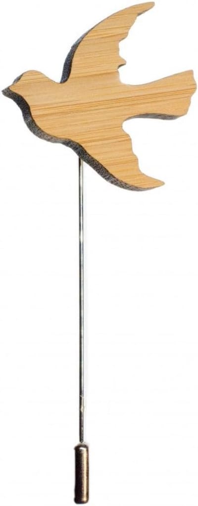 Duif broche dasspeld vogel zwaluw vredestof hout - handgemaakte modesieraden I reversspeld button pins, 32mm, hout, metaal