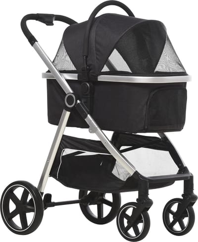 3-in-1 Hondenbuggy en Draagtas voor Kleine Honden en Katten - Opvouwbaar met Veiligheidslijnen, Remmen en Comfortabel Kussen