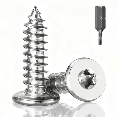 100 Stuks RVS Houtschroeven M4 x 10mm met Verzonken Kop en Torx, Volledige Draad en T10 Boor, Ideaal voor Houtverbindingen en Meubelmontage