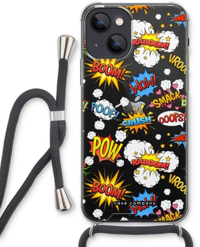 Case Company® - Hoesje met koord geschikt voor iPhone 13 hoesje met Koord - Pow Smack - Telefoonhoesje met Zwart Koord - Bescherming aan alle Kanten en Over de Schermrand