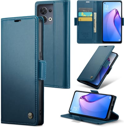 CaseMe Wallet Case met RFID Bescherming en Magneetsluiting voor OPPO Reno8 5G _ Blauw