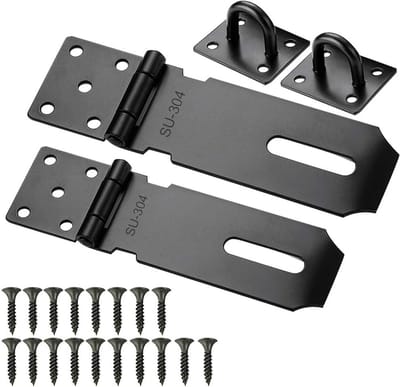 SnelShoppen - 2Pcs Deurslot RVS 15CM Hasp met Schroeven, Padlock, Tuindeurslot, Roestvrijstaal, Zwart, Ideaal voor Tuinpoort en Veiligheid