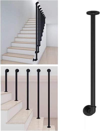 Leuningen voor trappen, metalen trapleuning Wandgemonteerde leuning, antislip industriële gegalvaniseerde ijzeren trapleuning, zwarte L-type veiligheidssteunstaven voor loft (Size : 70cm)