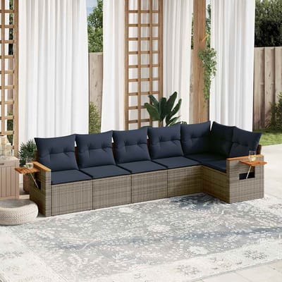vidaXL - 6-delige - Loungeset - met - kussens - poly - rattan - grijs
