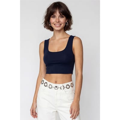 Dames Fitted Vierkante Hals Crop Tanktop
