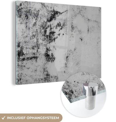 Glasschilderij - Steen - Wit - Graniet - Zwart - Design - 160x120 cm - Wanddecoratie - Woondecoratie