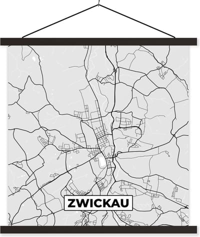 Posterhanger incl. Poster 60x60 cm - Schoolplaat - Duitsland - Stadskaart - Plattegrond - Zwickau - Kaart - Textielposter - Zwarte latten - Stadskaart