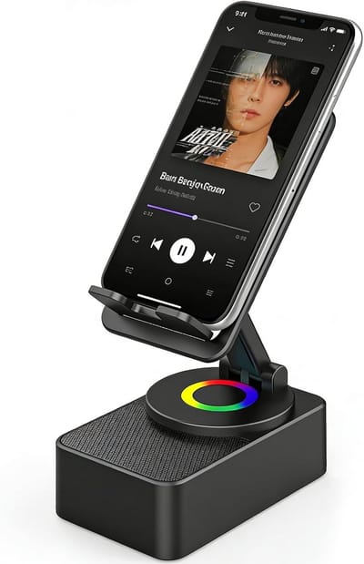 Bluetooth Speaker met Telefoonhouder - Opvouwbaar - RGB Verlichting - Verstelbare Standaard - Bluetooth 5.4