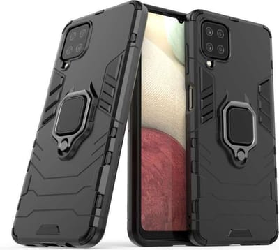 MobyDefend Hoesje - Geschikt voor Samsung Galaxy A12 / M12 - Dubbelgelaagde Pantsercase Met Standaard - Zwart