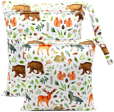 natte tas, natte droge tassen voor doekluiers, organisator voor de kinderopvang, opbergtassen, waterdicht, wasbaar, herbruikbare ritssluiting (Witte Dieren)