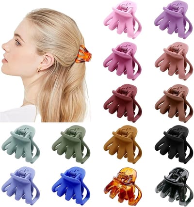 14 stuks haarspeldjes voor dames, stijlvolle grip, octopusknijder, kleine kunststof, antislip, haarstyling-accessoires voor vrouwen en meisjes (4 cm, meerkleurig)-B