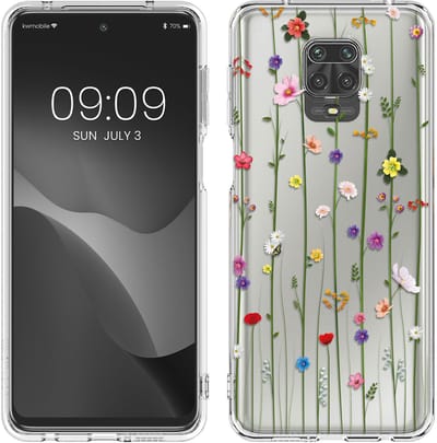 kwmobile telefoonhoesje geschikt voor Xiaomi Redmi Note 9S / 9 Pro / 9 Pro Max - Hoesje voor smartphone in meerkleurig / transparant - Wilde Bloemen Stengels design