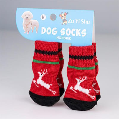 Kersthuisdier Gebreide Sokken voor Kleine Honden Katten Schoenen Chihuahua Laarsjes voor Winter Warm Binnenkleding Slip-on Pootbeschermer S white