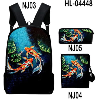 Klassiek Nieuwigheid Cool Koi karper 3D Print 3 stuks/Set leerling Schooltassen Laptop Dagrugzak Rugzak Schuin gedragen schoudertas Etui