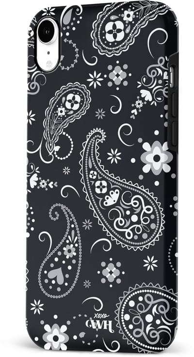xoxo Wildhearts Paisley Dawn Black - Double Layer - Zwart hoesje geschikt voor iPhone Xr hoesje - Hartjes patroon case bloemen - Siliconen en TPU hoesje geschikt voor de iPhone Xr - zwart