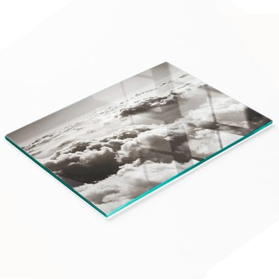 Multifunctioneel decoratief keukenbord van gehard glas met wolkenmotief, 80x52 cm