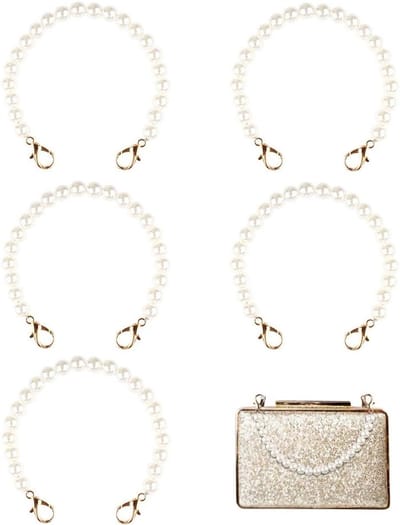 5 stuks handtas, portemonnee, vervangende kettingen, parels, handtasriem, draagriem voor tassen, ketting, 25 cm, schouderriem, zakketting, vervanging voor dames, tas, portemonnee, wit