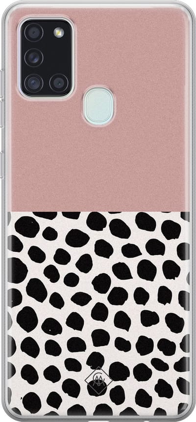 Casimoda® hoesje - Geschikt voor Samsung A21s - Stippen roze - Backcover - Siliconen/TPU - Grijs