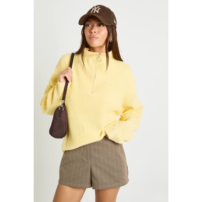 boohoo Dames Zachte gebreide trui met ritssluiting | Butter | Maat: Large