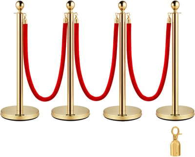 VEVOR Barrières voor Menigtecontrole Crowd Control Stanchion Goud 4x37,8 Pak 3 Touwen Mall Goud Duurzaam Speciale Koop