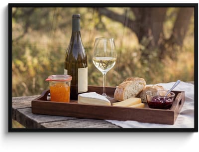 Poster in lijst - Fotolijst 120x80 cm - Posters - Picknick - Wijn - Kaasplankje - Posterlijst zwart - Decoratie - Wanddecoratie woonkamer - Muurdecoratie slaapkamer