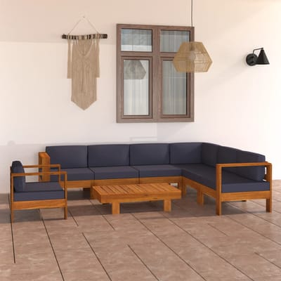 vidaXL - 8-delige - Loungeset - met - donkergrijze - kussens - acaciahout