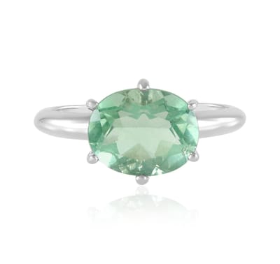 Cavill - Luxe Zilveren Ring - 925 Sterling Zilver Geplatineerd - Groene Fluoriet Ovaal 2,744 Ct - Gefacetteerde Edelsteen - Dames Ring