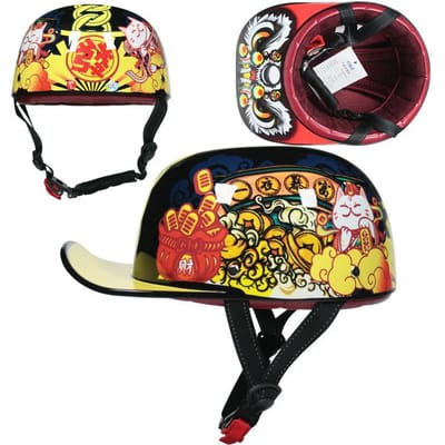Vintage gangsterpersoonlijkheid honkbalpet mannen en vrouwen geschilderde helm scoop helmkap helm elektrische auto halve helm rijden M（55-56） yellow
