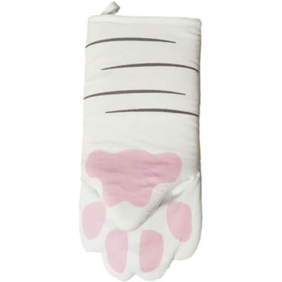 1 stuks Schattige Kattenpoot Ovenwanten Hittebestendig Antislip Lange Handschoenen Katoen Bak Isolatie Magnetronhandschoenen Kattenpoot Handschoenen white