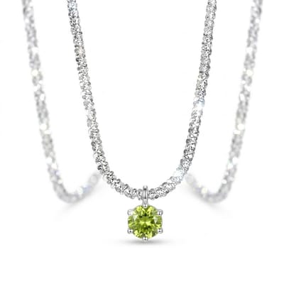 Zilverkleurige schakel ketting voor dames met ronde groene steen hanger