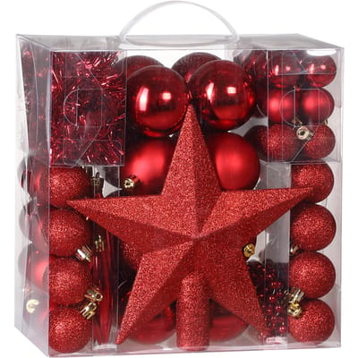 Deuba Kerstboomballen - Set van 77 Kunstof Mat Glanzend - Rood