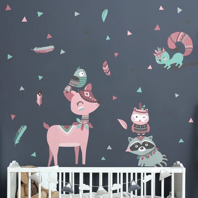 Muurstickers - Dieren en Indiase veren - Zelfklevende stickers - 145x110cm