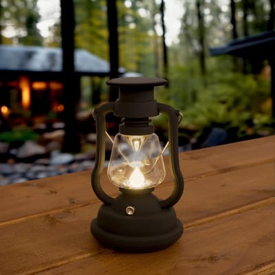 Solar tafellamp buiten 'Oil' - Windlicht zwart lantaarn - Warm wit licht - Buitenlamp op zonne-energie - Solar tuinverlichting - Solar camping verlichting